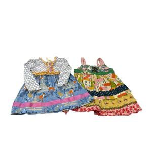 Matilda Jane Tied Knot Artsy Floral Boho Apron Dresses Lot Of 2 Girls 12-18 M